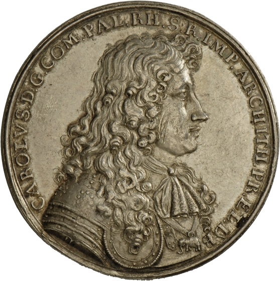 Medaille des pfälzischen Kurfürsten Karl II. mit Ansicht von Heidelberg, 1681 (Landesmuseum Württemberg, Stuttgart CC BY-SA)