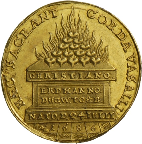 Medaille auf die Geburt des Erbprinzen Christian Erdmann von Württemberg-Oels, 1686 (Landesmuseum Württemberg, Stuttgart CC BY-SA)