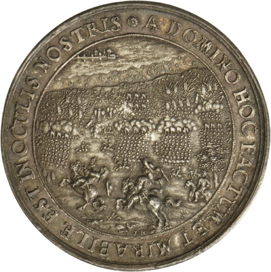Medaille von Johann Höhn d. J.auf Friedrich Wilhelm von Brandenburg und die Schlacht bei Fehrbellin, 1675 (Landesmuseum Württemberg, Stuttgart CC BY-SA)