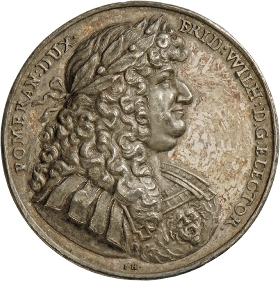 Medaille von Johann Höhn d. J. auf Kurfürst Friedrich Wilhelm von Brandenburg und die Einnahme der Stadt Stralsund, 1678 (Landesmuseum Württemberg, Stuttgart CC BY-SA)