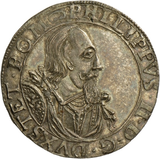 Vierteltaler von Philipp II. von Pommern auf den Tod seiner Stiefmutter Anna von Schleswig-Holstein-Sonderburg, 1616 (Landesmuseum Württemberg, Stuttgart CC BY-SA)