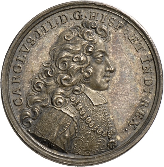 Medaille von Christian Wermuth auf die Durchreise König Karls III. von Spanien während der Leipziger Messe, 1703 (Landesmuseum Württemberg, Stuttgart CC BY-SA)