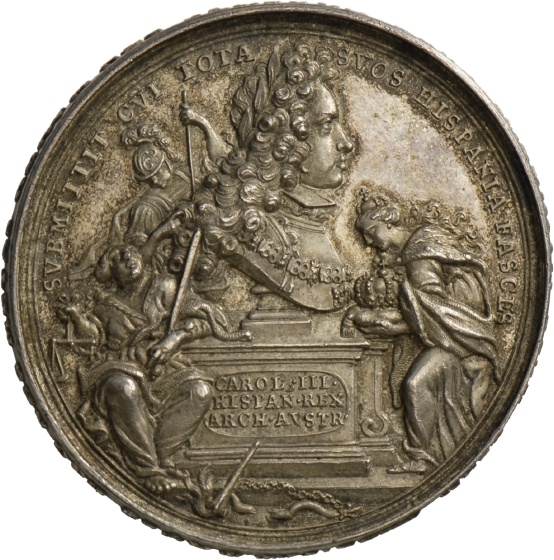 Medaille von Philipp Heinrich Müller auf die Verdrängung Philipps von Anjou vom spanischen Thron, 1706 (Landesmuseum Württemberg, Stuttgart CC BY-SA)