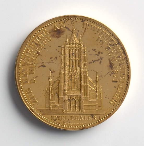 Medaille von Karl Schnitzspahn auf den Ausbau des Ulmer Münsters, 1871 (Landesmuseum Württemberg, Stuttgart CC BY-SA)
