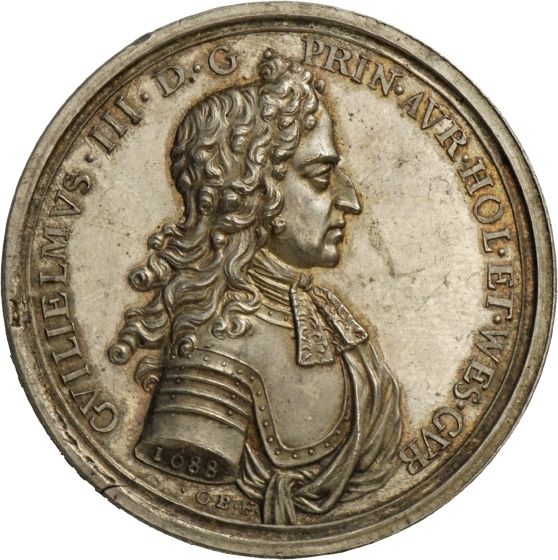 Medaille von George Bower auf die Ankunft Wilhelms III. von Oranien in England, 1688 (Landesmuseum Württemberg, Stuttgart CC BY-SA)