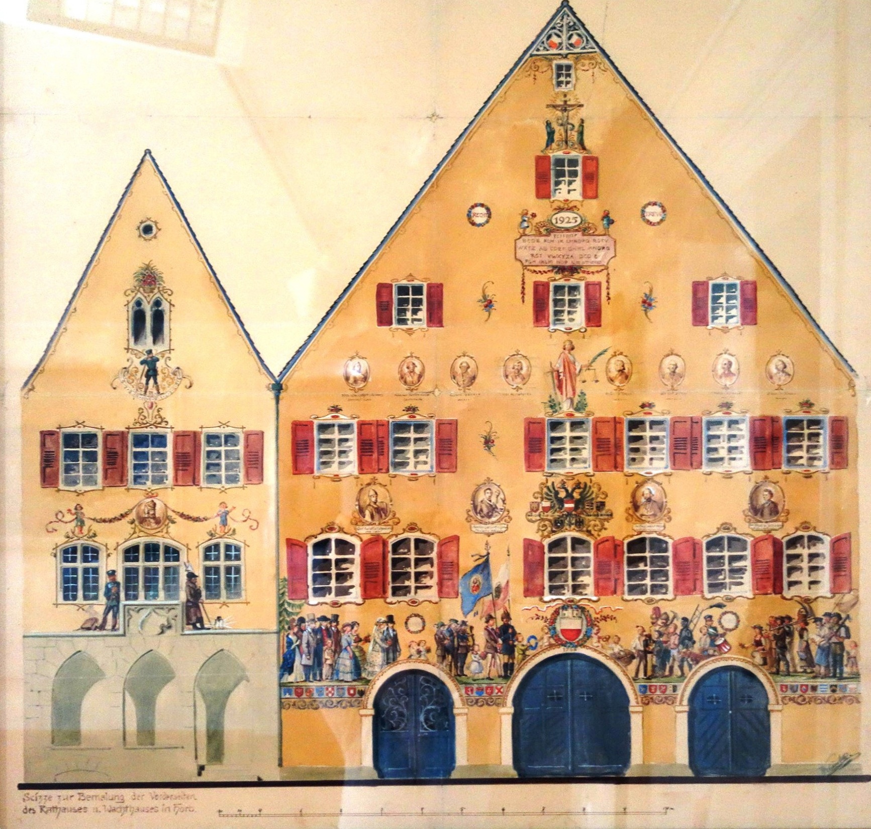 Wilhelm Klink: Entwurf der Fassadengestaltung des Horber Rathauses (Stadtmuseum Horb CC BY-NC-SA)