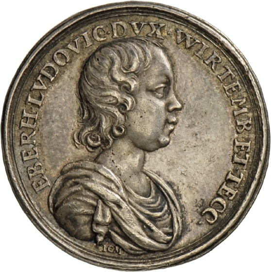 Medaille von Johann Christoph Müller auf Eberhard Ludwig von Württemberg, 1685 (oder später) (Landesmuseum Württemberg, Stuttgart CC BY-SA)