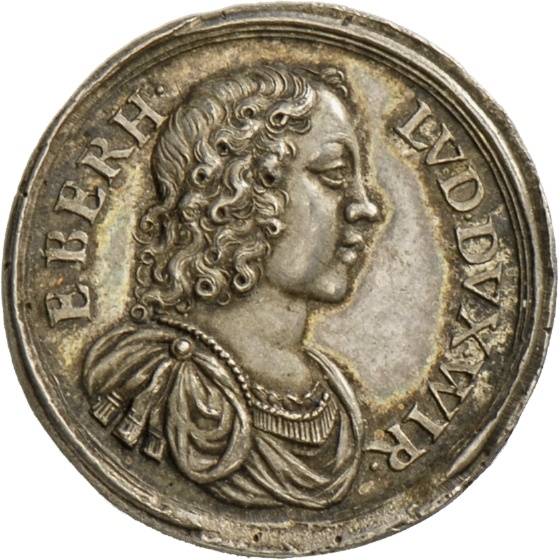 Medaille von Johann Christoph Müller auf Eberhard Ludwig von Württemberg, 1685 (oder später) (Landesmuseum Württemberg, Stuttgart CC BY-SA)
