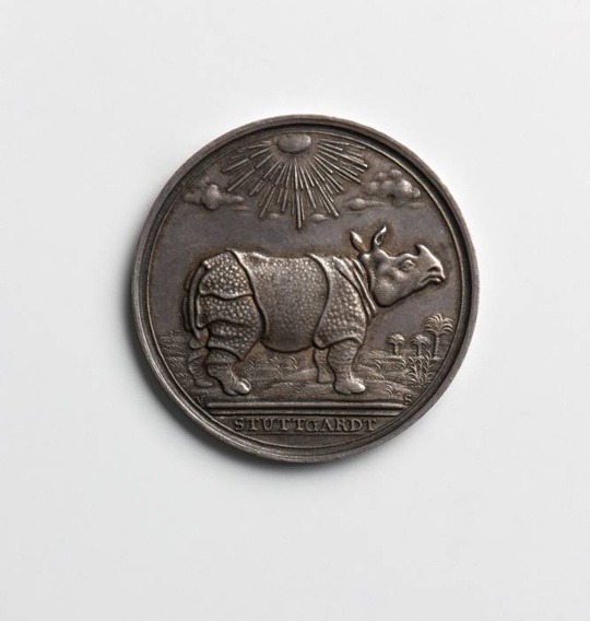 Medaille von Veit Schrempf auf das Nashorn Clara, 1748 (Landesmuseum Württemberg, Stuttgart CC BY-SA)