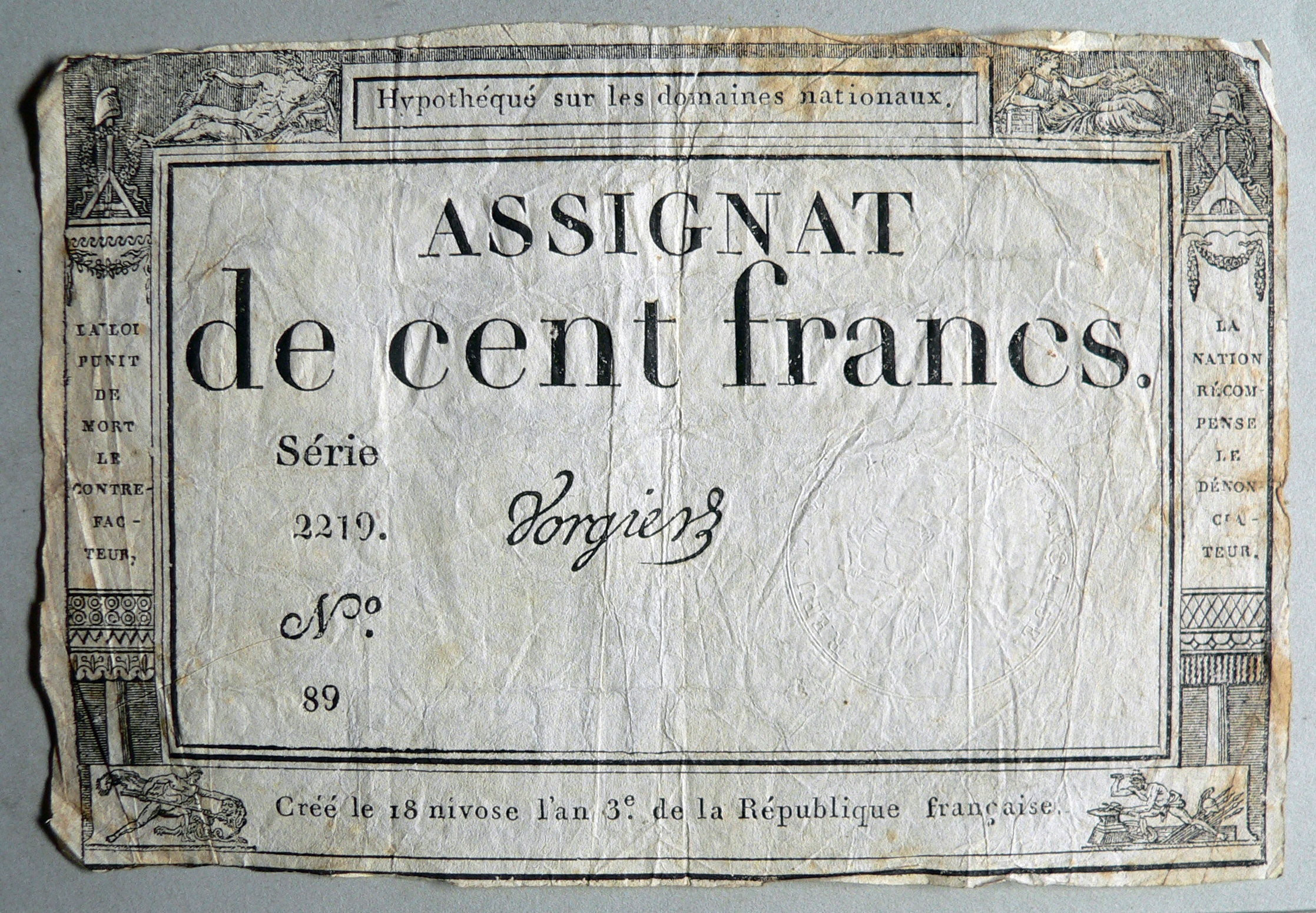 Assignat über 100 Francs (Stadtmuseum Rottweil CC BY-NC-SA)