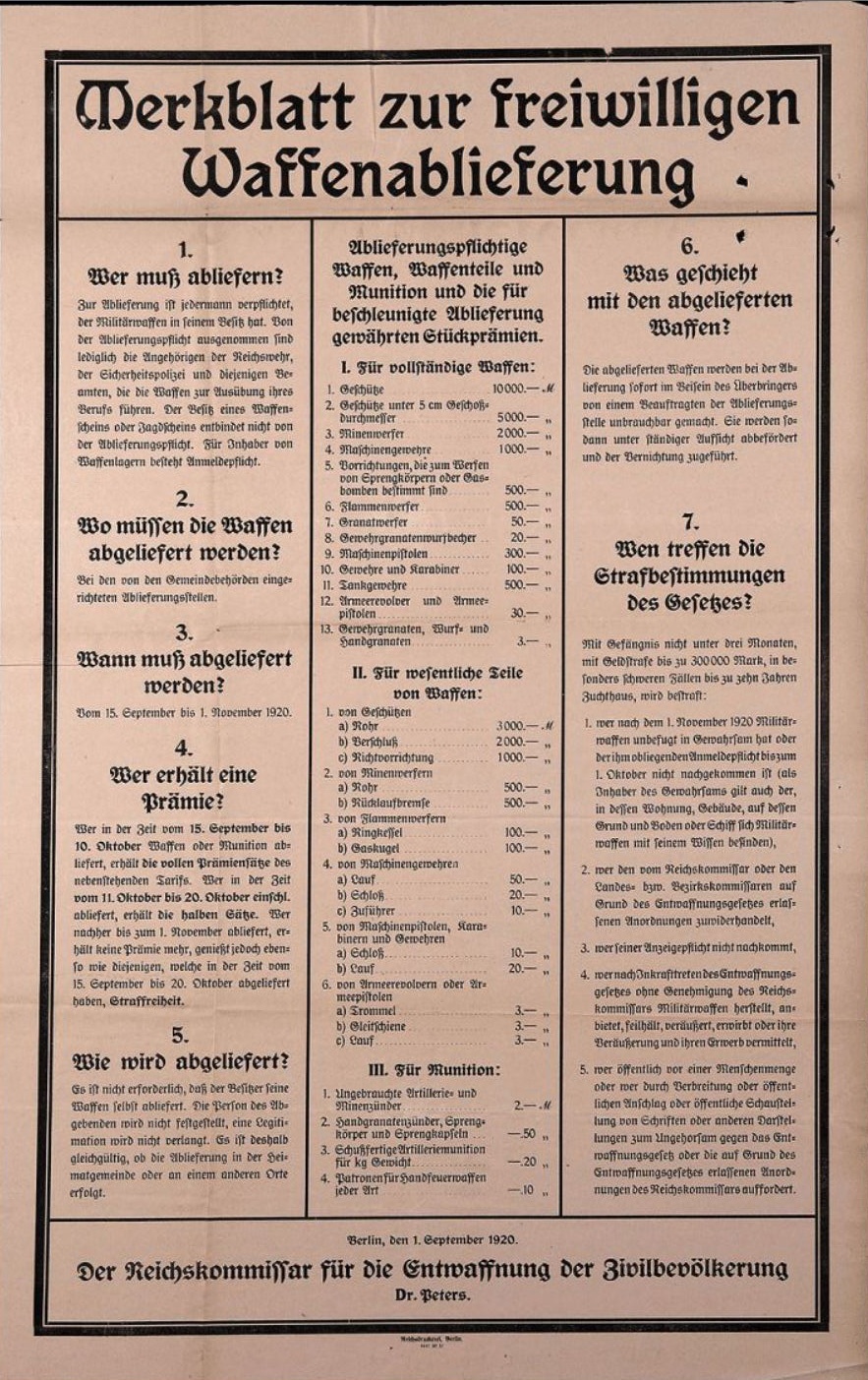 "Merkblatt zur freiwilligen Waffenablieferung" (Museum im Kornhaus Bad Waldsee CC BY-NC-SA)