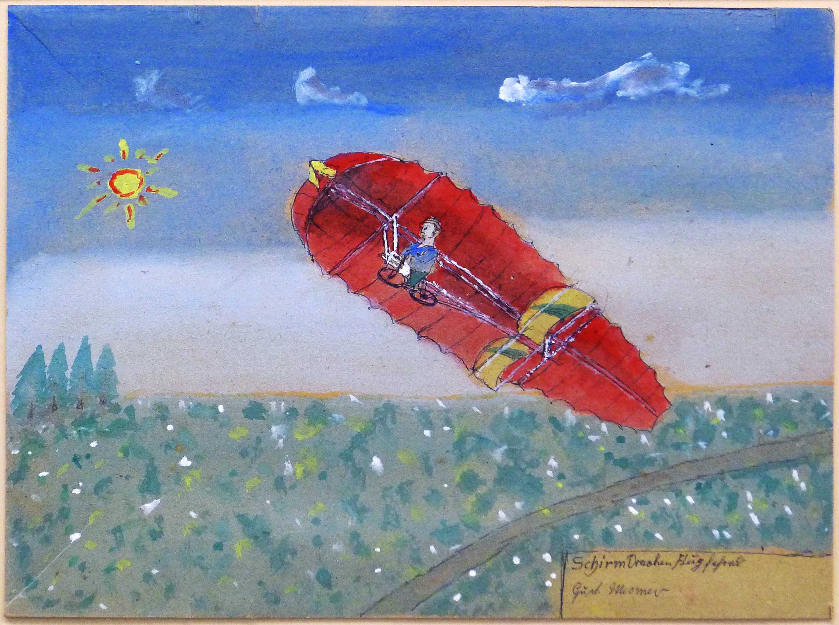 "Schirm Drachen Flug fahrad" (Gustav Mesmer Stiftung CC BY-NC-SA)