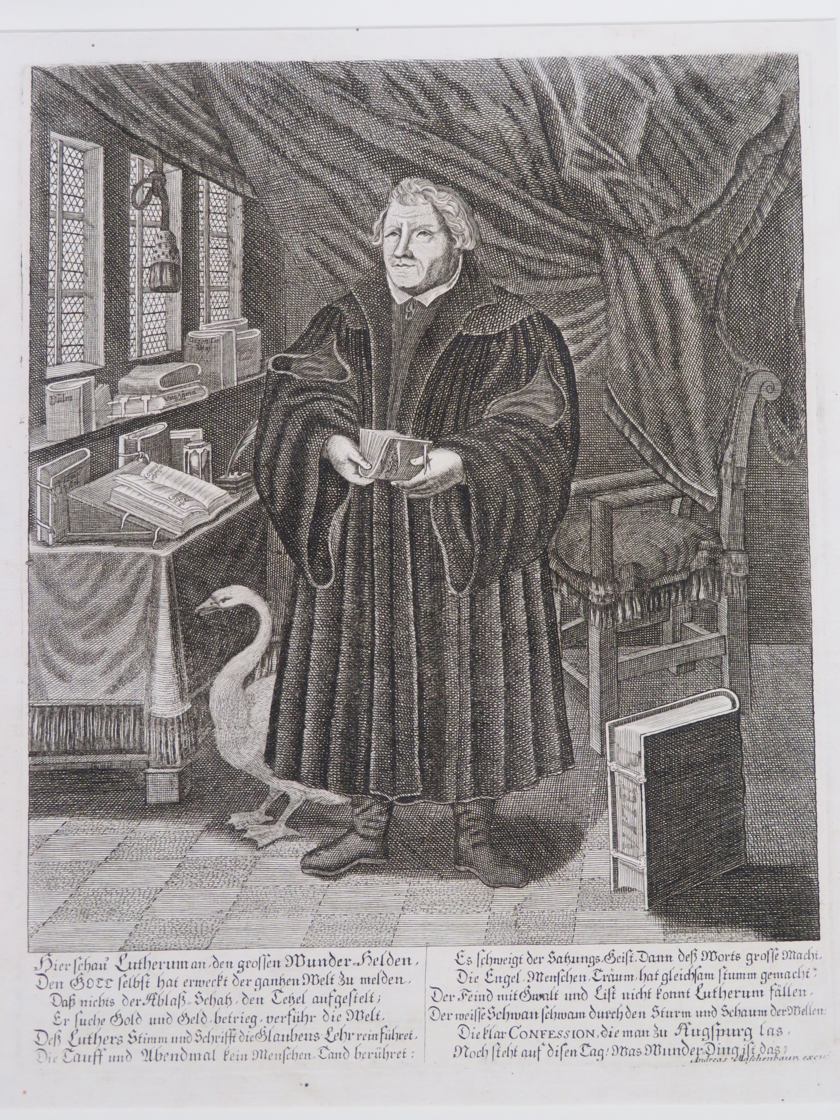Martin Luther mit dem Schwan (Museum im Melanchthonhaus Bretten CC BY-NC-SA)