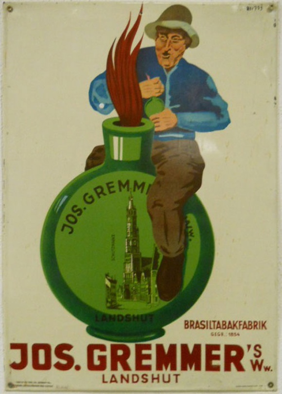 Reklameschilde der Brasiltabakfabrik Jos. Gremmer’s Ww. in Landshut (Oberrheinisches Tabakmuseum Mahlberg CC BY-NC-SA)