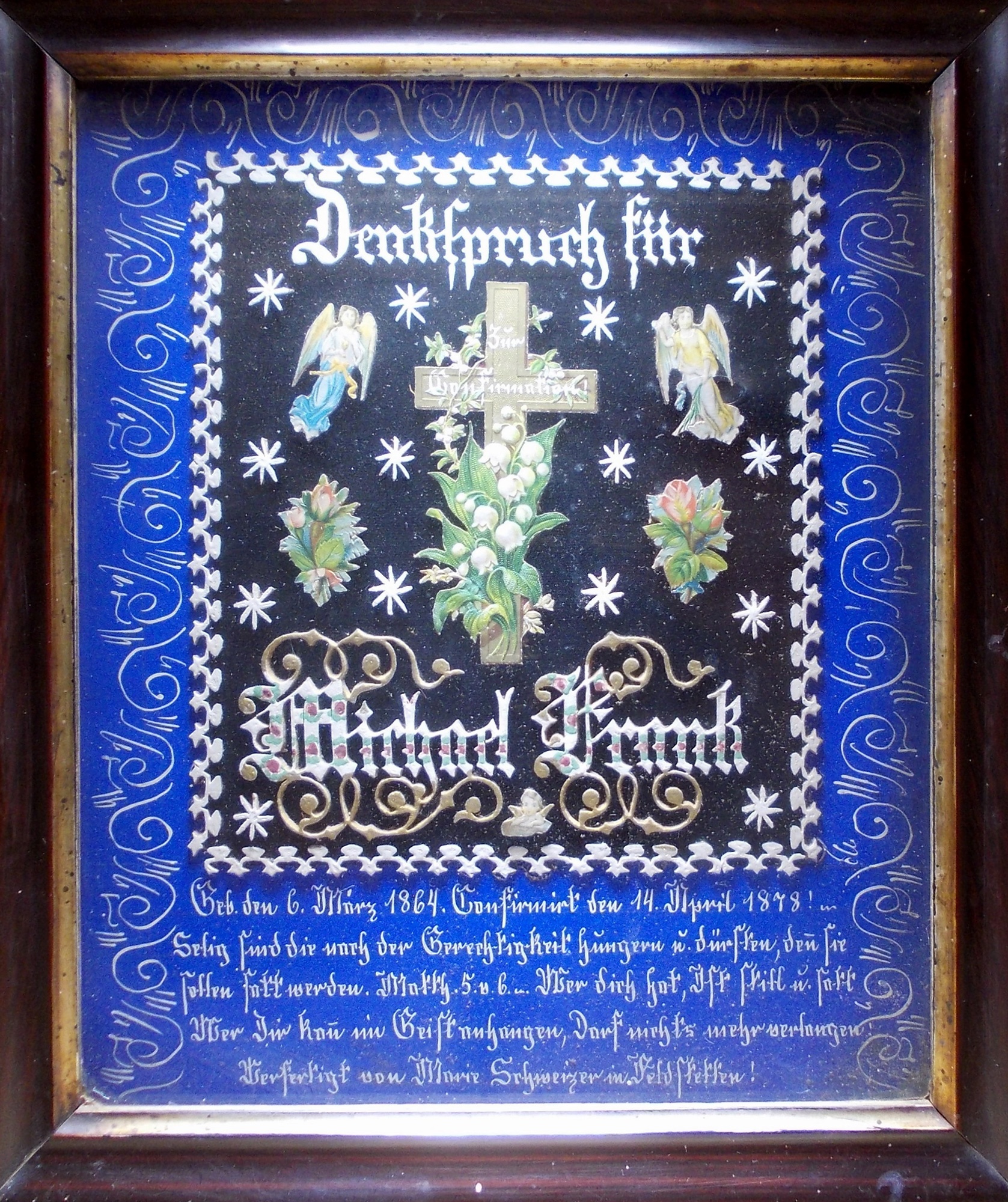 Denkspruch zur Konfirmation für Michael Frank (Heimatmuseum Pfarrscheuer CC BY-NC-SA)