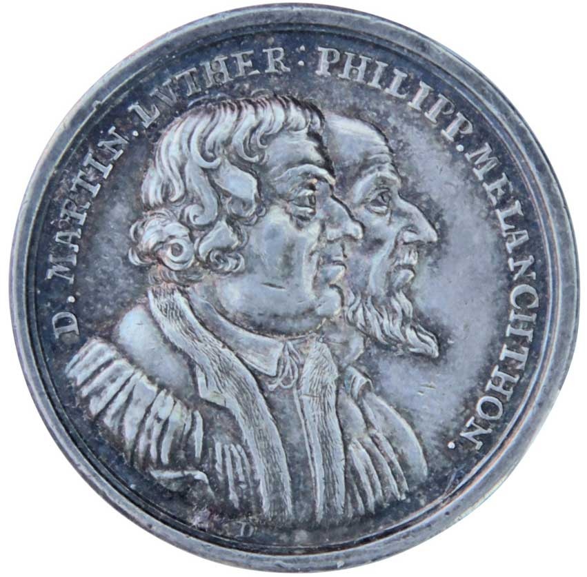 Medaille zur 200-Jahrfeier der Confessio Augustina 1730 (Museum im Melanchthonhaus Bretten CC BY-NC-SA)