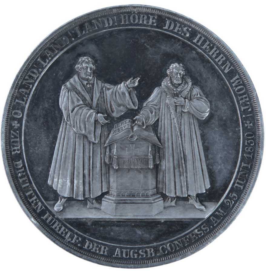 Medaille zur 300-Jahrfeier der Confessio Augustana 1830 (Museum im Melanchthonhaus Bretten CC BY-NC-SA)