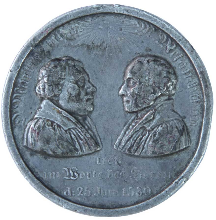 Medaille auf Martin Luther und Philipp Melanchthon 1830 (Museum im Melanchthonhaus Bretten CC BY-NC-SA)