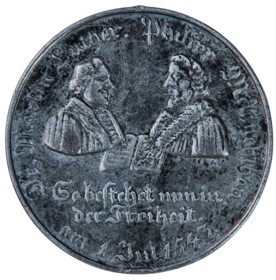 Medaille auf die 300-Jahrfeier der Reformation 1843 (Museum im Melanchthonhaus Bretten CC BY-NC-SA)