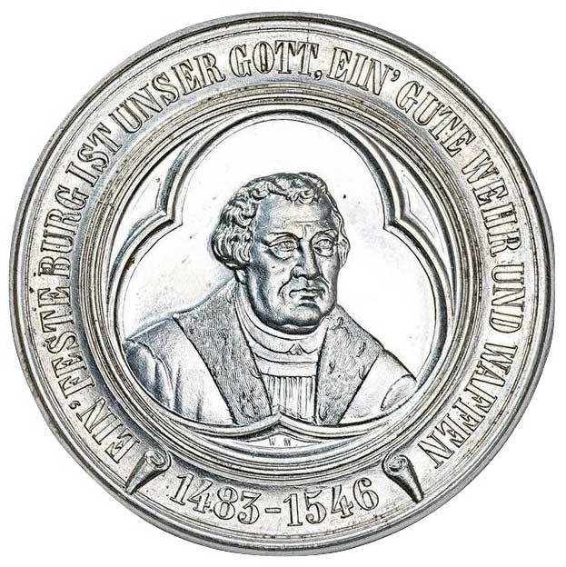 Medaille auf die Lutherfestspiele in Stuttgart 1889 (Museum im Melanchthonhaus Bretten CC BY-NC-SA)