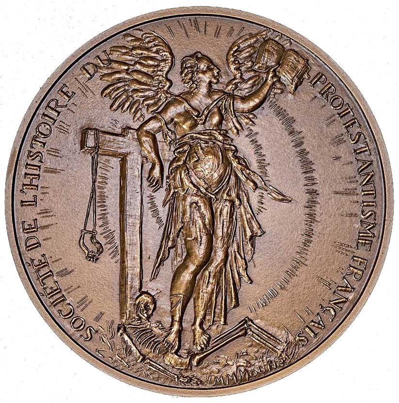 Medaille auf das 125-jährige Jubiläum der Gesellschaft für die Geschichte des Protestantismus in Frankreich 1977 (Museum im Melanchthonhaus Bretten CC BY-NC-SA)