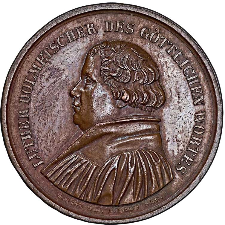 Medaille auf das 300-jährige Jubiläum der Bibelübersetzung 1834 (Museum im Melanchthonhaus Bretten CC BY-NC-SA)