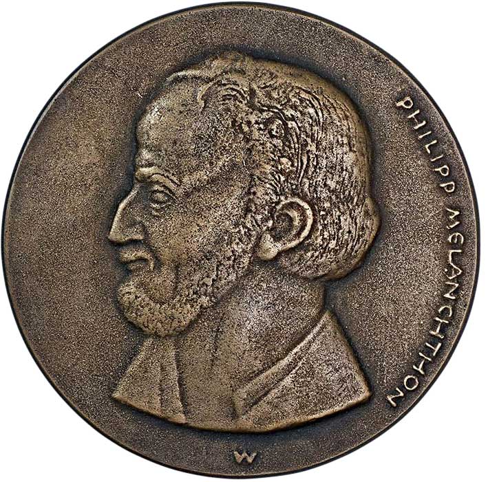 Medaille anlässlich des 400. Todestages von Philipp Melanchthon 1960, im Auftrag des Ministeriums für Kultur der DDR (Museum im Melanchthonhaus Bretten CC BY-NC-SA)