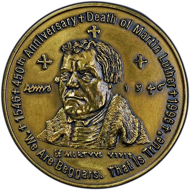Medaille zum 450. Todestag Martin Luthers 1996 (Museum im Melanchthonhaus Bretten CC BY-NC-SA)