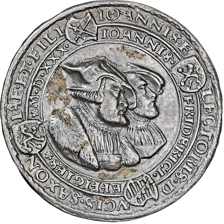 Medaille auf die Übergabe der Augsburger Konfession 1530 (Galvano Vorderseite) (Museum im Melanchthonhaus Bretten CC BY-NC-SA)