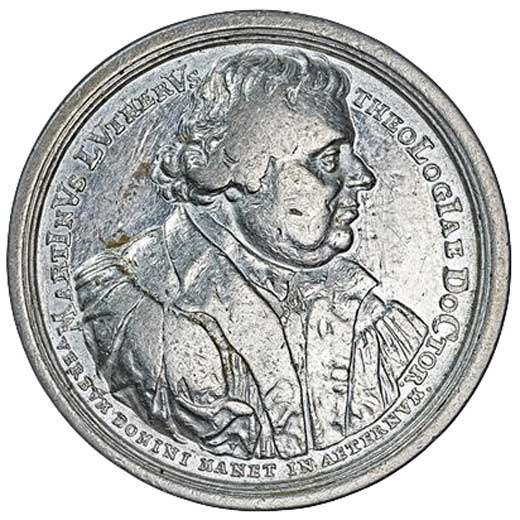 Medaille auf das 200-jährige Reformationsjubiläum 1717 mit Luther-Bildnis (Museum im Melanchthonhaus Bretten CC BY-NC-SA)