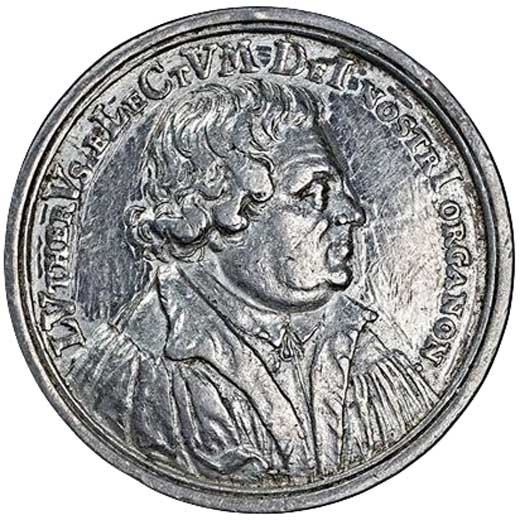 Medaille auf das 200-jährige Reformationsjubiläum 1717 mit Luther-Bildnis (Museum im Melanchthonhaus Bretten CC BY-NC-SA)