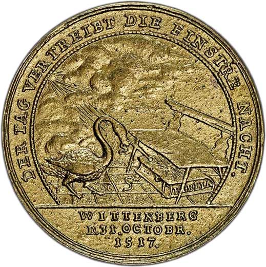 Medaille auf das 200-jährige Reformationsjubiläum 1717 (Galvano Vorderseite) (Museum im Melanchthonhaus Bretten CC BY-NC-SA)
