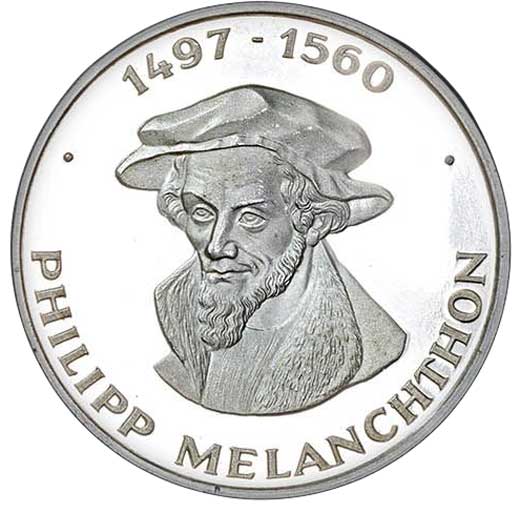 Medaille anlässlich des 425. Todestages von Philipp Melanchthon 1985 (Museum im Melanchthonhaus Bretten CC BY-NC-SA)
