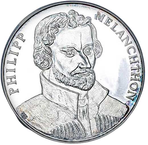 Medaille anlässlich des 500. Geburtstages von Philipp Melanchthon 1997 (Museum im Melanchthonhaus Bretten CC BY-NC-SA)