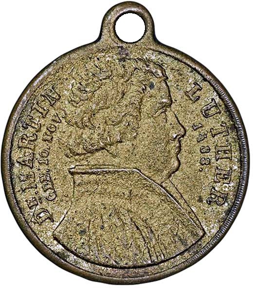 Medaille auf den 400. Geburtstag Martin Luthers 1883 (Museum im Melanchthonhaus Bretten CC BY-NC-SA)