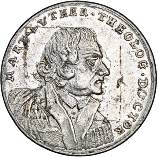 Medaille auf das 200-jährige Jubiläum des Beginns der Reformation 1717 (Museum im Melanchthonhaus Bretten CC BY-NC-SA)