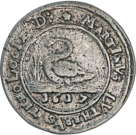 Medaille auf das 100-jährige Jubiläum des Beginns der Reformation 1617 (Museum im Melanchthonhaus Bretten CC BY-NC-SA)