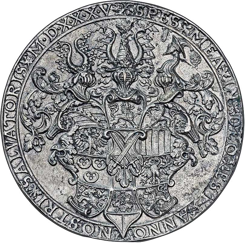 Silbergussmedaille auf Kurfürst Johann Friedrich I., den Großmütigen 1536 (Galvano Rückseite) (Museum im Melanchthonhaus Bretten CC BY-NC-SA)