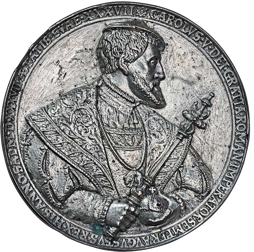 Medaille auf Kaiser Karl V., geprägt 1537 (Galvano Vorderseite) (Museum im Melanchthonhaus Bretten CC BY-NC-SA)
