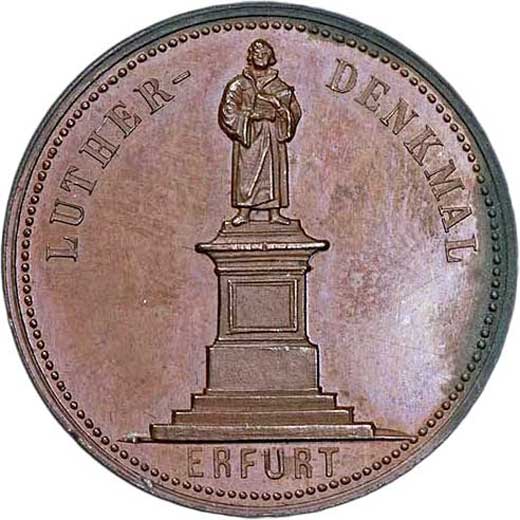 Medaille auf die Einweihung des Lutherdenkmals in Erfurt 1889 (Museum im Melanchthonhaus Bretten CC BY-NC-SA)