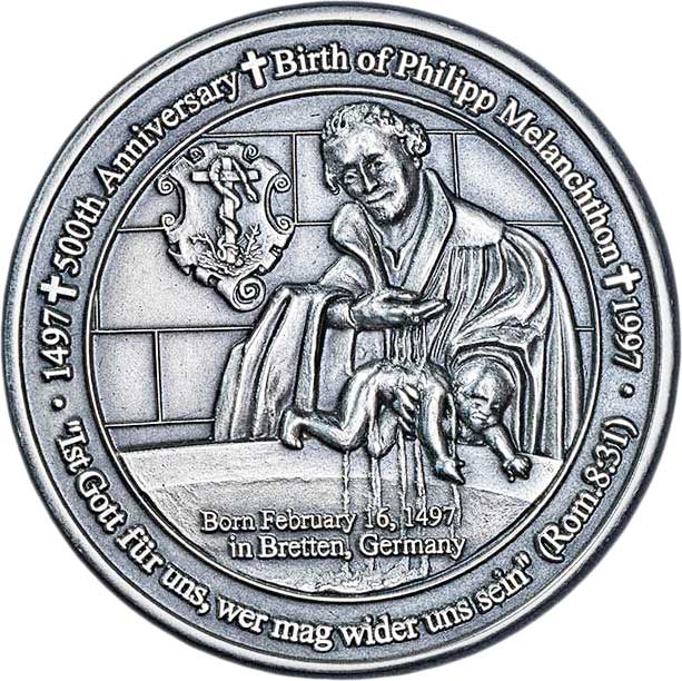 Medaille zum 500. Geburtstag Philipp Melanchthons 1997 (Museum im Melanchthonhaus Bretten CC BY-NC-SA)