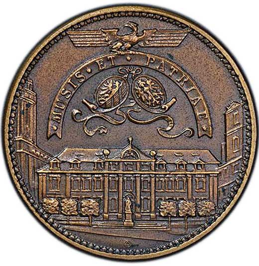 Medaille zum 400. Gründungsjubiläum des Melanchthon-Gymnasiums Nürnberg 1926 (Museum im Melanchthonhaus Bretten CC BY-NC-SA)