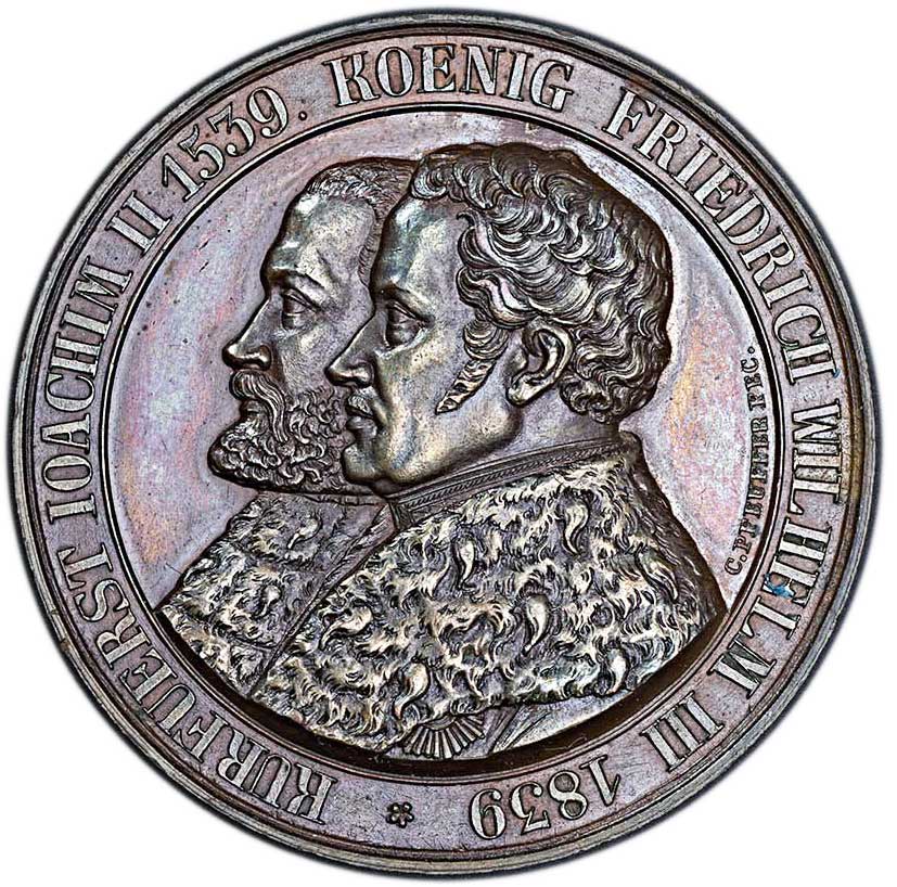 Medaille auf das 300-jährige Reformationsjubiläum in der Mark Brandenburg 1839 (Museum im Melanchthonhaus Bretten CC BY-NC-SA)