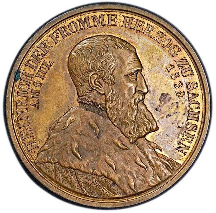 Medaille auf das 300-jährige Reformationsjubiläum in Dresden 1839 (Museum im Melanchthonhaus Bretten CC BY-NC-SA)