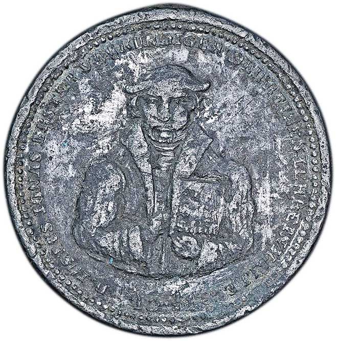 Medaille auf das 300-jährige Reformationsjubiläum in Halle 1841 (Museum im Melanchthonhaus Bretten CC BY-NC-SA)
