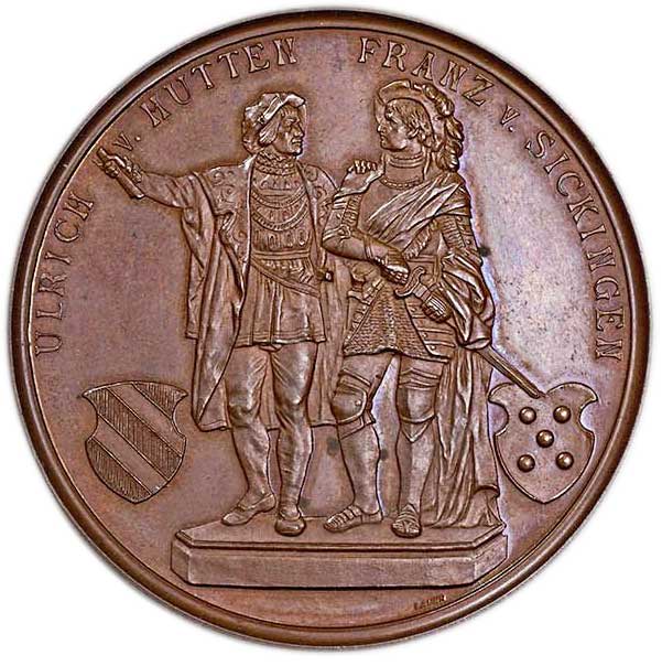 Medaille anlässlich der Enthüllung des Hutten- und Sickingen-Denkmals in Ebernburg 1899 (Museum im Melanchthonhaus Bretten CC BY-NC-SA)