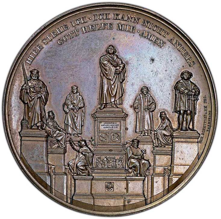 Medaille auf die Einweihung des Lutherdenkmals in Worms 1868 (Museum im Melanchthonhaus Bretten CC BY-NC-SA)
