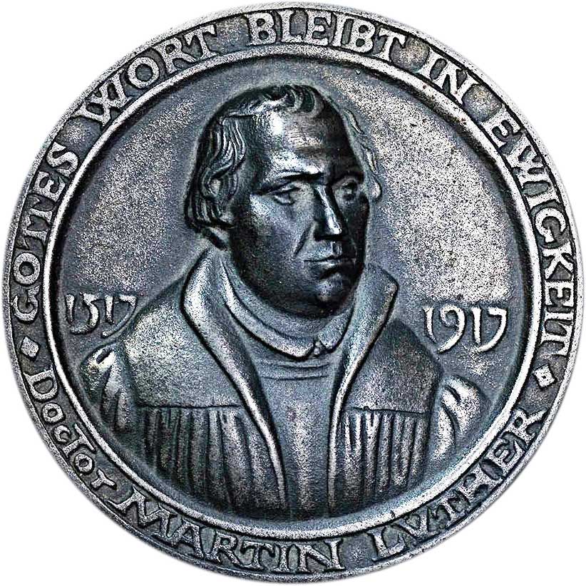Medaille anlässlich des 400. Jubiläums von Luthers Thesenanschlag 1917 (Museum im Melanchthonhaus Bretten CC BY-NC-SA)