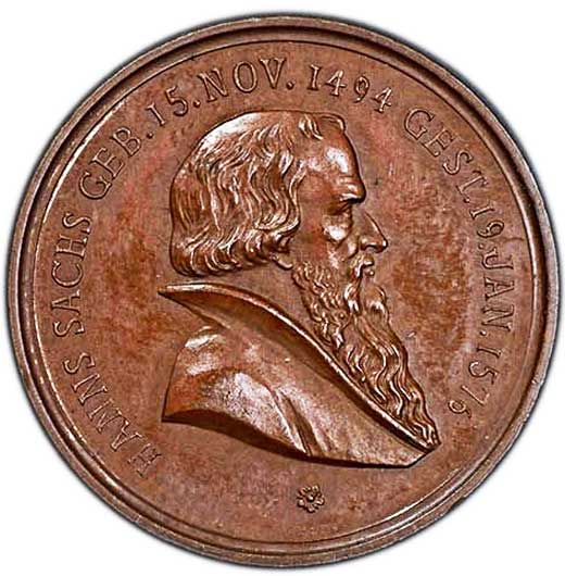 Medaille auf den Nürnberger Meistersinger Hans Sachs 1894 (Museum im Melanchthonhaus Bretten CC BY-NC-SA)