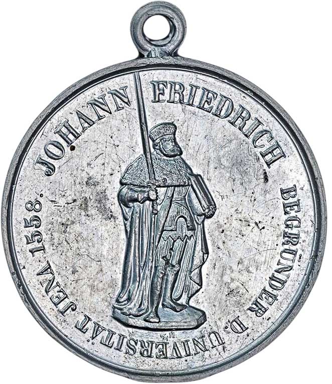 Medaille auf die 300-Jahrfeier der Universität Jena 1858 (Museum im Melanchthonhaus Bretten CC BY-NC-SA)